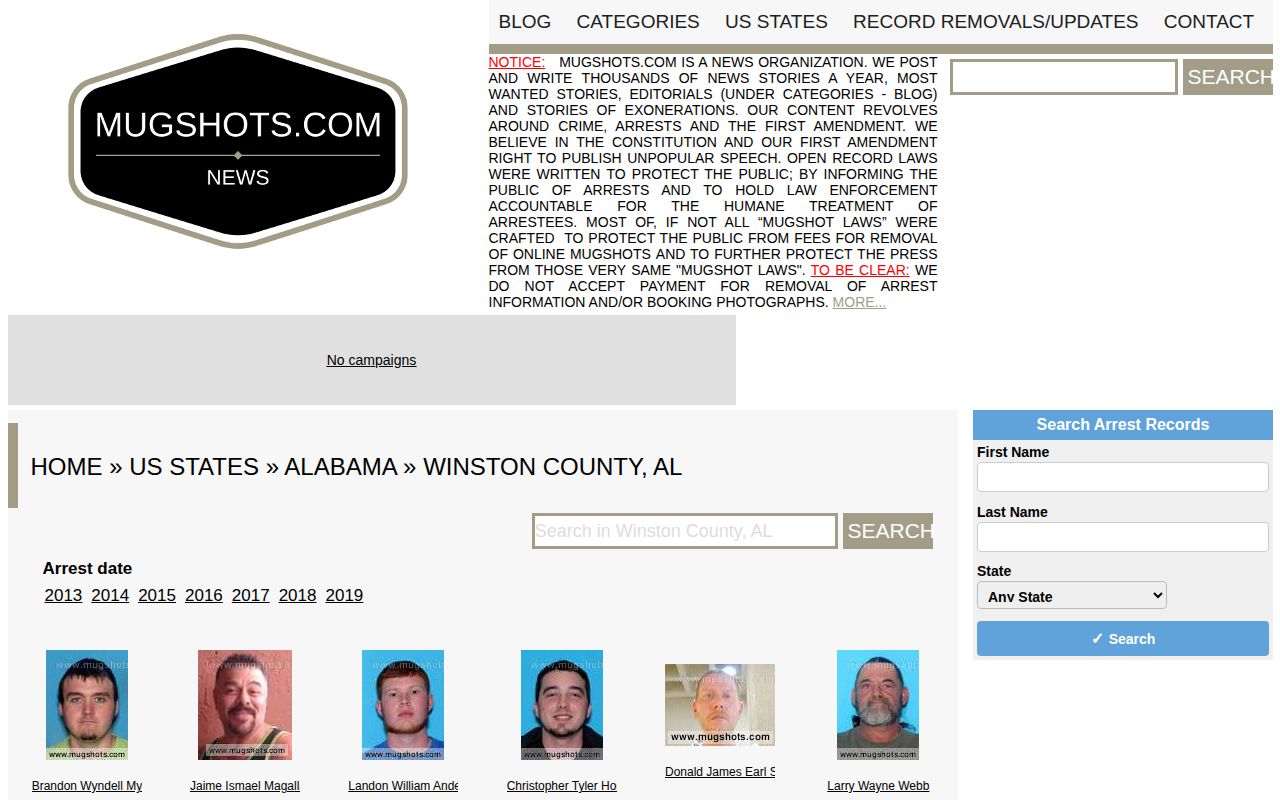 Unofficial Winston County mugshot archive landscape