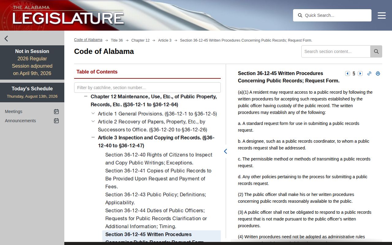 Winston County booking record request law page